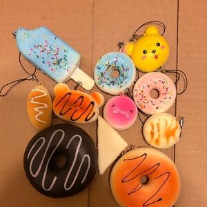 Colorful Donut and Ice Cream Squishy Keychain Set